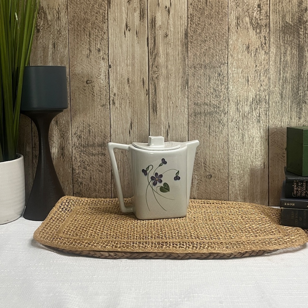 Vintage Mid Century Modern Ceramic Teapot with Violet Floral Design - Picture 2 of 4
